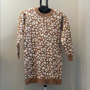 LOFT Leopard Print Sweater in Tan and White with Shimmer Spots - Size Small